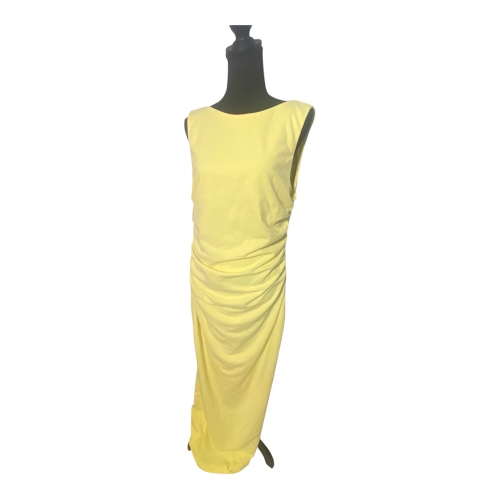 More to Come Yellow Ruched Side Maxi Dress Low Back XL NWT